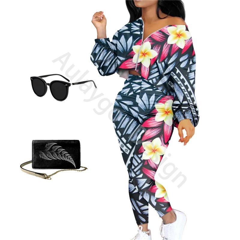 Polynesian Tattoo Plumeria Print Trendy Clothes For Women Club Outfits Zipper Short Coat And Pant Two Piece Set For Custom
Polynesian Tattoo Plumeria Print Trendy Clothes For Women Club Outfits Zipper Short Coat And Pant Two Piece Set For Custom