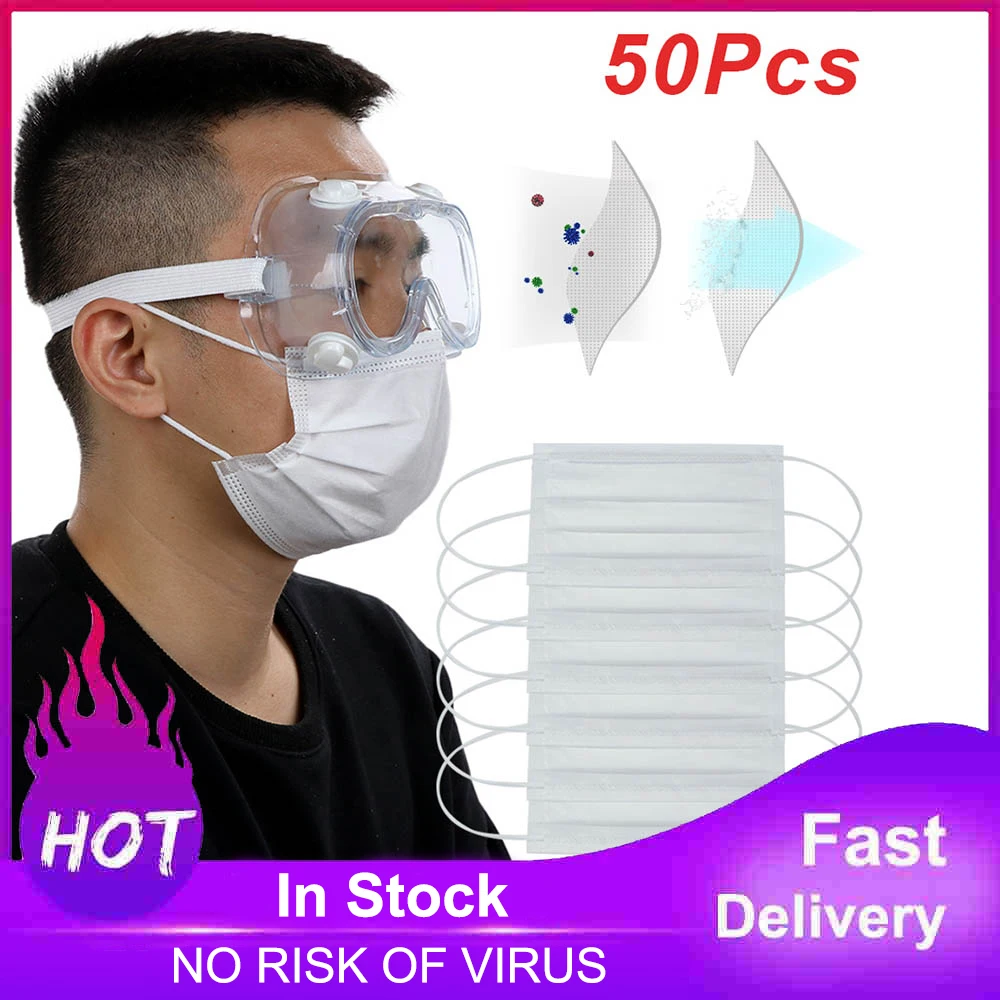 In Stock 50Pcs Face Masks Ear Loops Disposable Non-Woven Safety Mask Anti virus Pre-disinfected Mouth Mask Fast Shipping
In Stock 50Pcs Face Masks Ear Loops Disposable Non-Woven Safety Mask Anti virus Pre-disinfected Mouth Mask Fast Shipping