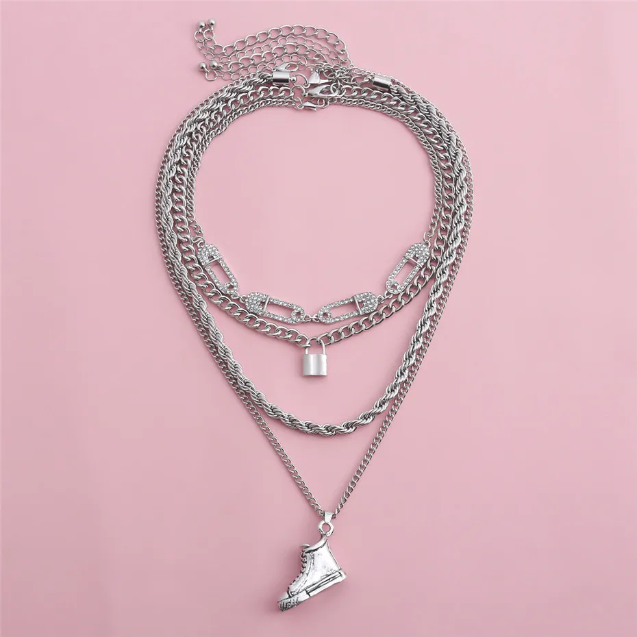 Salircon Goth Стразы Чокеры на скрепке ожерелья для женщин Kpop Shoe Lock Подвески ожерелье