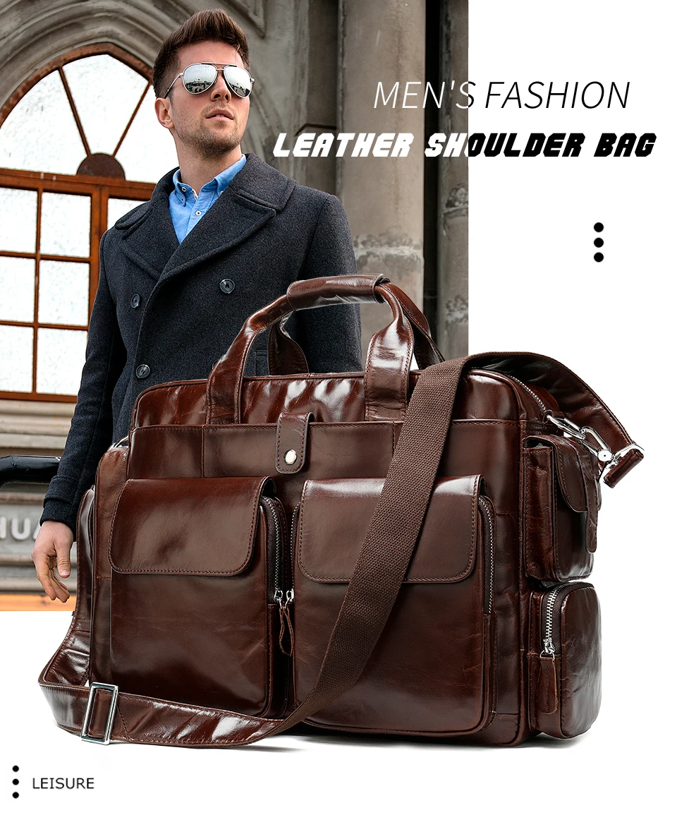 Fashion Bag Men's Briefcase/Genuine Leather Laptop Bag Leather Office
