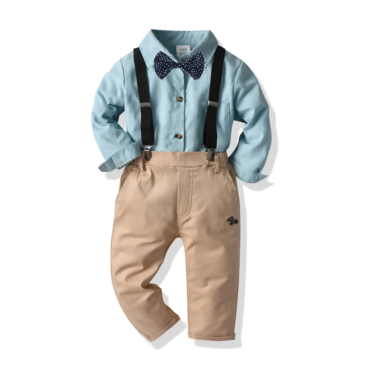 Фото Рубашка с галстуком-бабочкой для мальчиков костюм со штанами на подтяжках