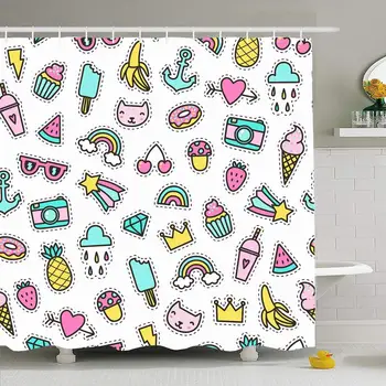 Shower Curtain Set with Hooks 72x78 Cute Objects Sticker Good Star Pattern Cream Pins Cone Fashion Stickers Seamless Drawn
Shower Curtain Set with Hooks 72x78 Cute Objects Sticker Good Star Pattern Cream Pins Cone Fashion Stickers Seamless Drawn