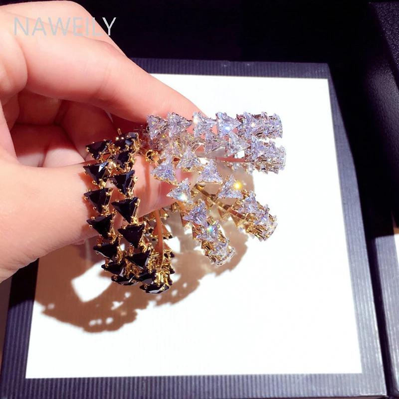

High Quality Geometric Triangle CZ Zircon Hoop Earring New Fashion Korean Earrings Exaggerated Round Crystal Earring