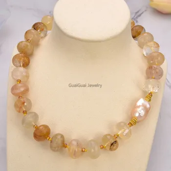 GG Jewelry 20'' 13x18mm Brazilian Golden Quartz Rondelle Pink Keshi Pearl Necklace
GG Jewelry 20'' 13x18mm Brazilian Golden Quartz Rondelle Pink Keshi Pearl Necklace