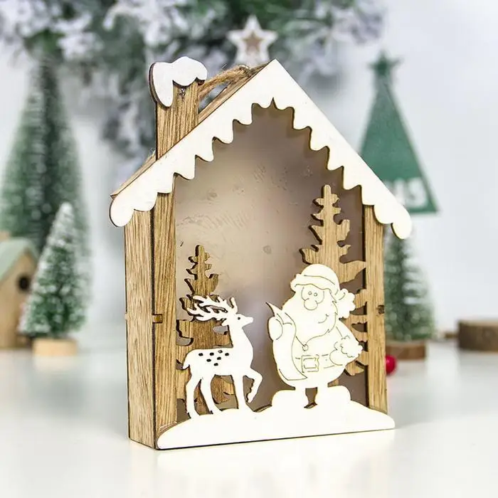 wooden cabin light up ornament hanging christmas tree hotel