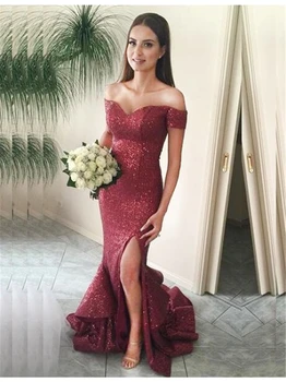 Mermaid Ruffles Red Sequined Off-the-Shoulder Prom Evening Dress with Split robe de soiree vestidos de fiesta avondjurken
Mermaid Ruffles Red Sequined Off-the-Shoulder Prom Evening Dress with Split robe de soiree vestidos de fiesta avondjurken