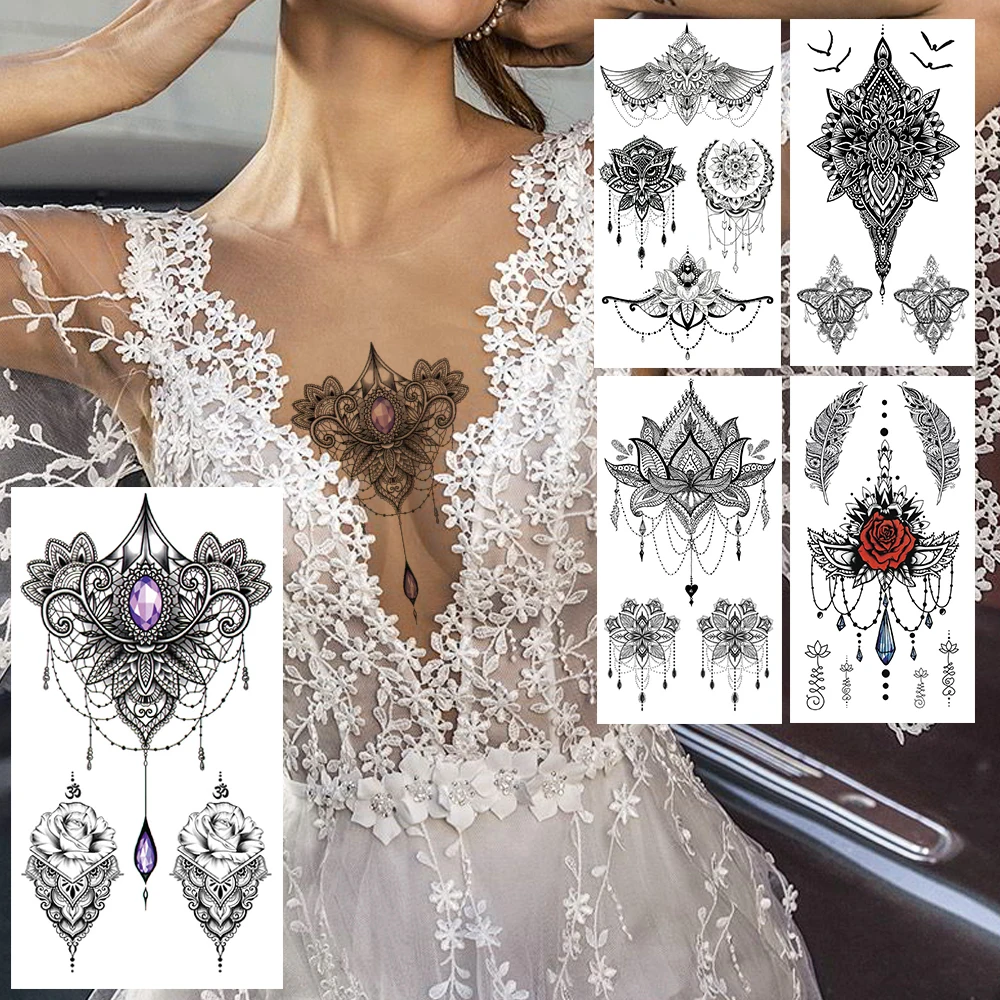 Black Lace Pendant Fake Temporary Tattoo For Women Owl Chains Jewelry Tattoos Sticker Rose Chest Waist Waterproof Tatoos Feather
Black Lace Pendant Fake Temporary Tattoo For Women Owl Chains Jewelry Tattoos Sticker Rose Chest Waist Waterproof Tatoos Feather