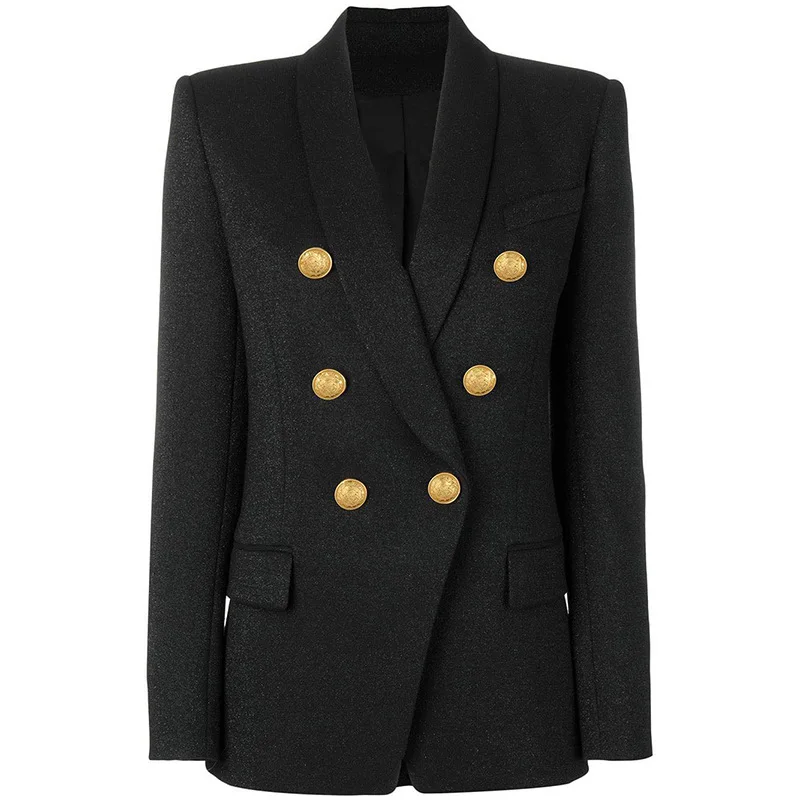 DEAT 2019 Autumn Notched Collar Golde Double Breasted Button Slim Black Blazer Women MG559
DEAT 2019 Autumn Notched Collar Golde Double Breasted Button Slim Black Blazer Women MG559