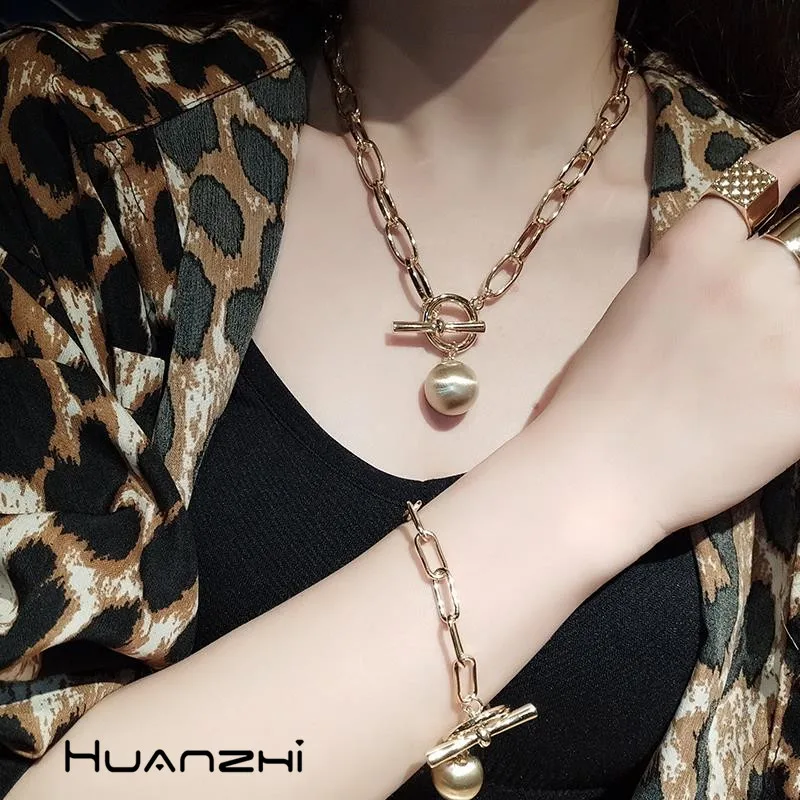 HUANZHI 2020 новая трендовая овальная толстая цепь в стиле хип-хоп металлическая