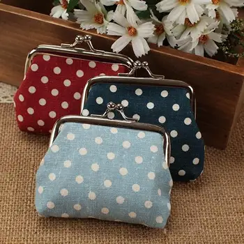 

Women's Mini Polka Dot Cotton Coin Purse Twist Clip Framed Change Bag Wallet Vintage Women Printing coin Purses mini money Bag