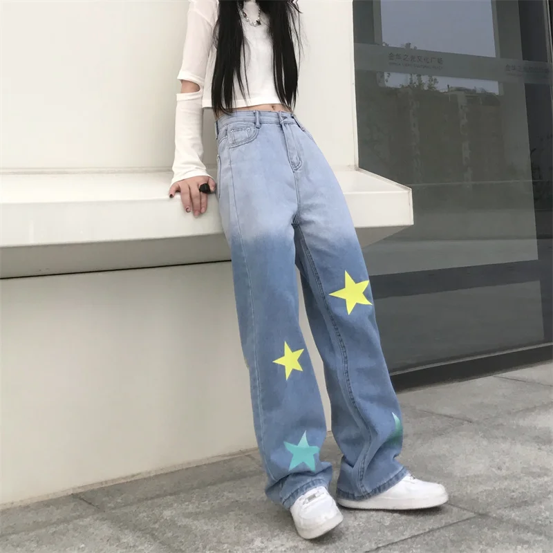 Streetwear Women Jeans High Waist Hip Hop Design Printing Straight Baggy Vintage Trouser Fashion Autumn Wide Leg Denim Pants
Streetwear Women Jeans High Waist Hip Hop Design Printing Straight Baggy Vintage Trouser Fashion Autumn Wide Leg Denim Pants