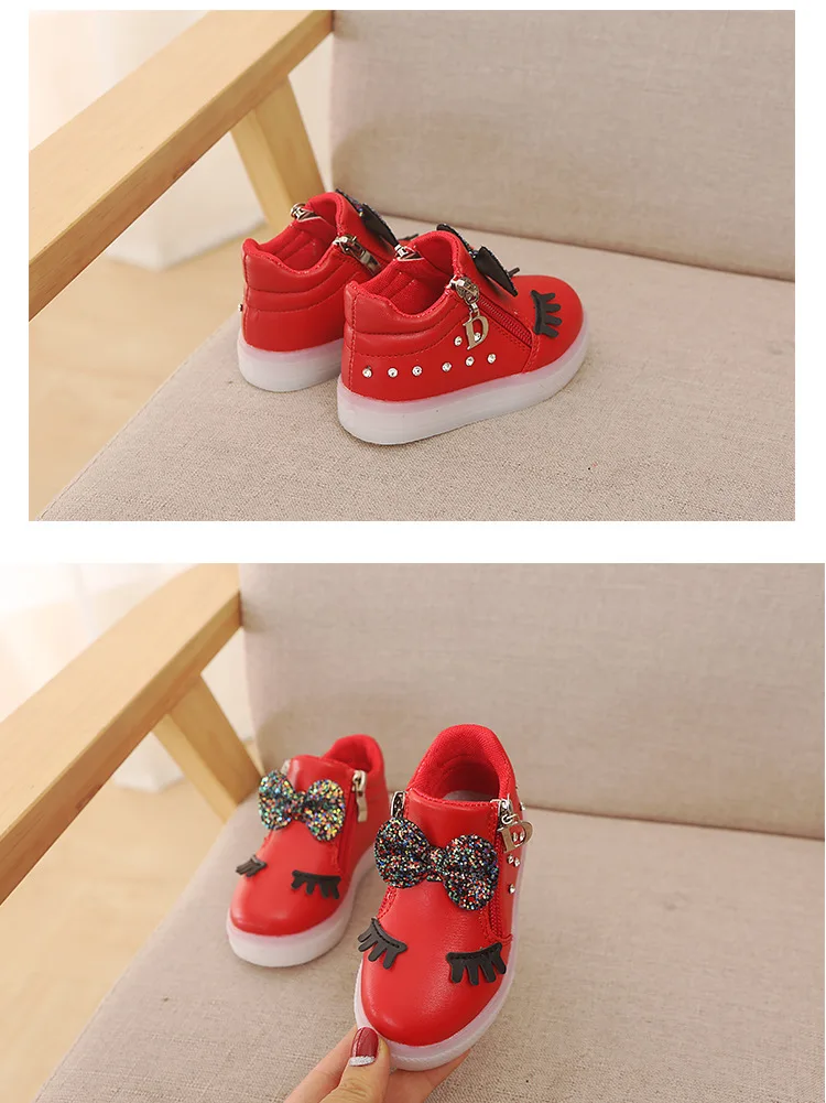 Size 21-30 Children's Glowing Sneakers Children Princess Girls LED Shoes Cute Baby Sneakers and Light Shoes Glowing