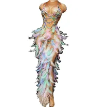 Sleeveless Embellished Multi-Color Feather Women Dresses Shining Pearl High Split Asymmetrical Dresses Evening Prom Outfit
Sleeveless Embellished Multi-Color Feather Women Dresses Shining Pearl High Split Asymmetrical Dresses Evening Prom Outfit