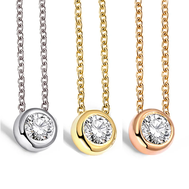 Simple And Stylish 925 Sterling Silver Pendant Necklace 0.5Ct / 1Ct Round Ladies Bubble Wedding Party Girl Gift | Украшения и