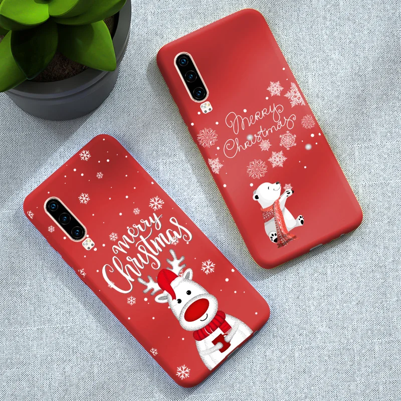 Рождественский новогодний чехол для Huawei P Smart 2018 2019 2020 Z Plus матовый Siicone P40 Lite E P30 P20