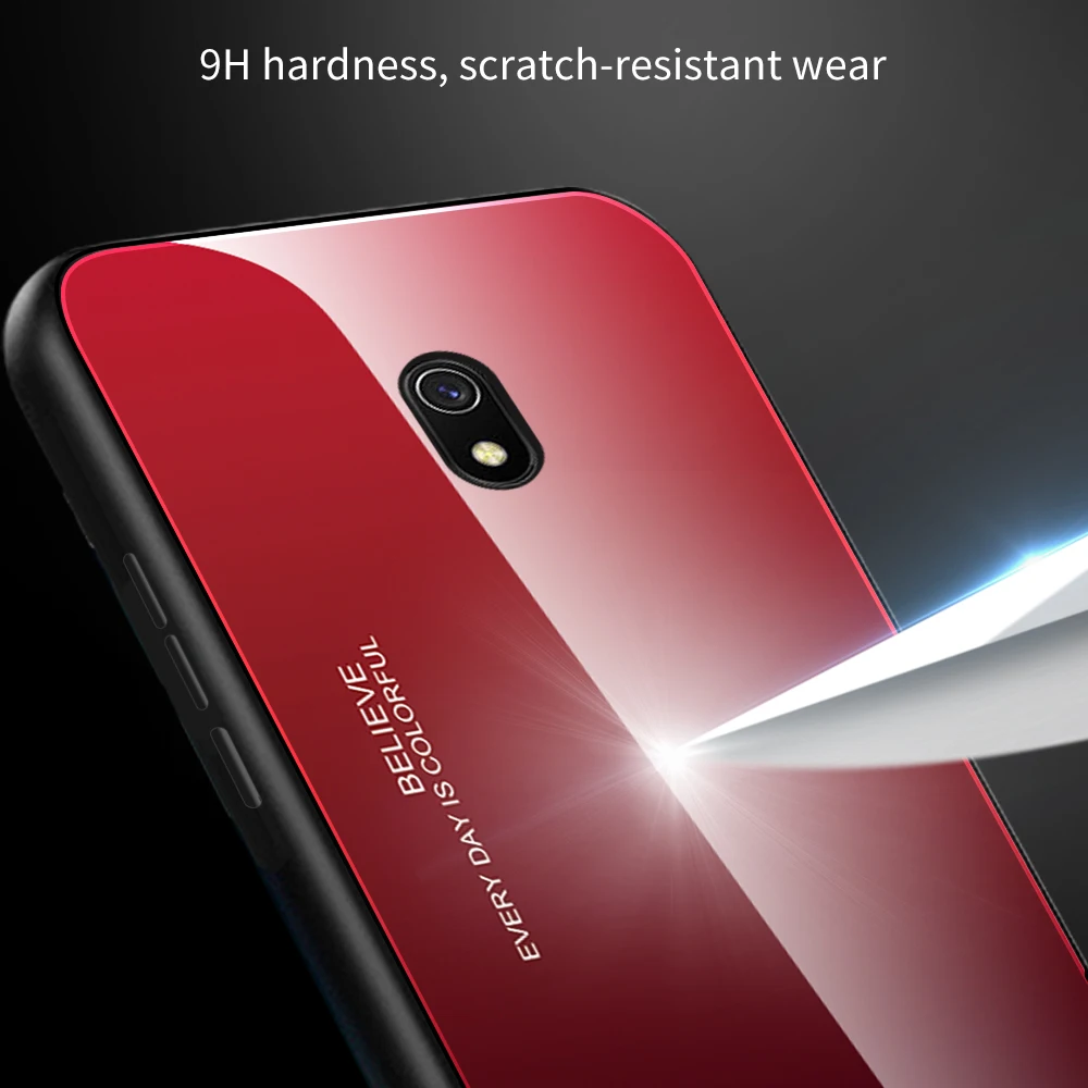 For Xiaomi Redmi 8A Gradient Tempered Glass Phone Case Soft TPU Silicone Frame Glass Back Cover Case For Redmi 8A Shockproof Bag (1)