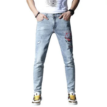 New skinny jeans men ripped torn jeans for men elastic stretch pants embroidery trousers cotton hip hop Summer Spring blue
New skinny jeans men ripped torn jeans for men elastic stretch pants embroidery trousers cotton hip hop Summer Spring blue