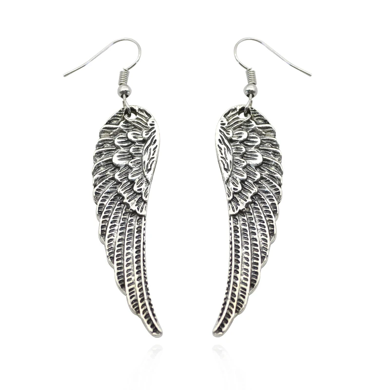 

2023 Trend Punk Retro Angel Wings Earrings Drop Feather Hanging Dangle Metal Long Earring For Women Alloy Gothic Jewelry Stud