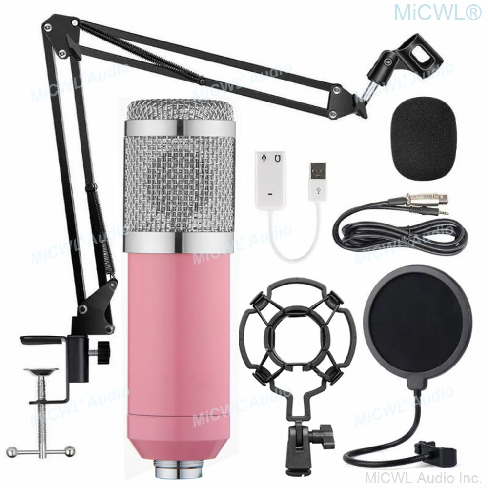 

Professional Studio Recording Live Sing Microphone BM-800 Pink Condenser Karaoke PC Mic Microfone with Shock Mount Desk Support