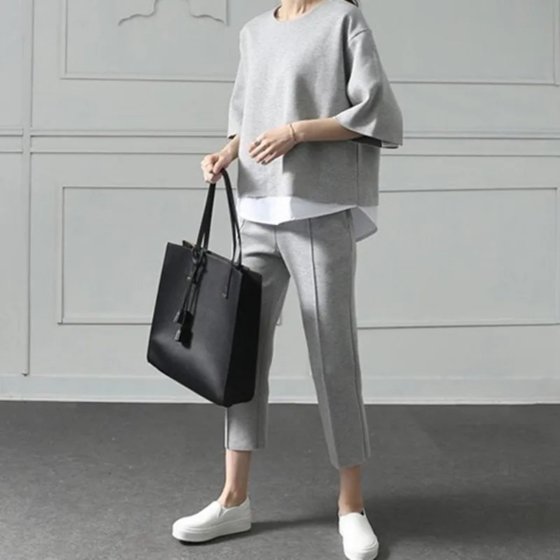 2019 Autumn Casual O-Neck Fake Two Pieces Top 3/4-Length Pants Two-piece Sets Loose Splits Sleeve Cotton Suits
2019 Autumn Casual O-Neck Fake Two Pieces Top 3/4-Length Pants Two-piece Sets Loose Splits Sleeve Cotton Suits