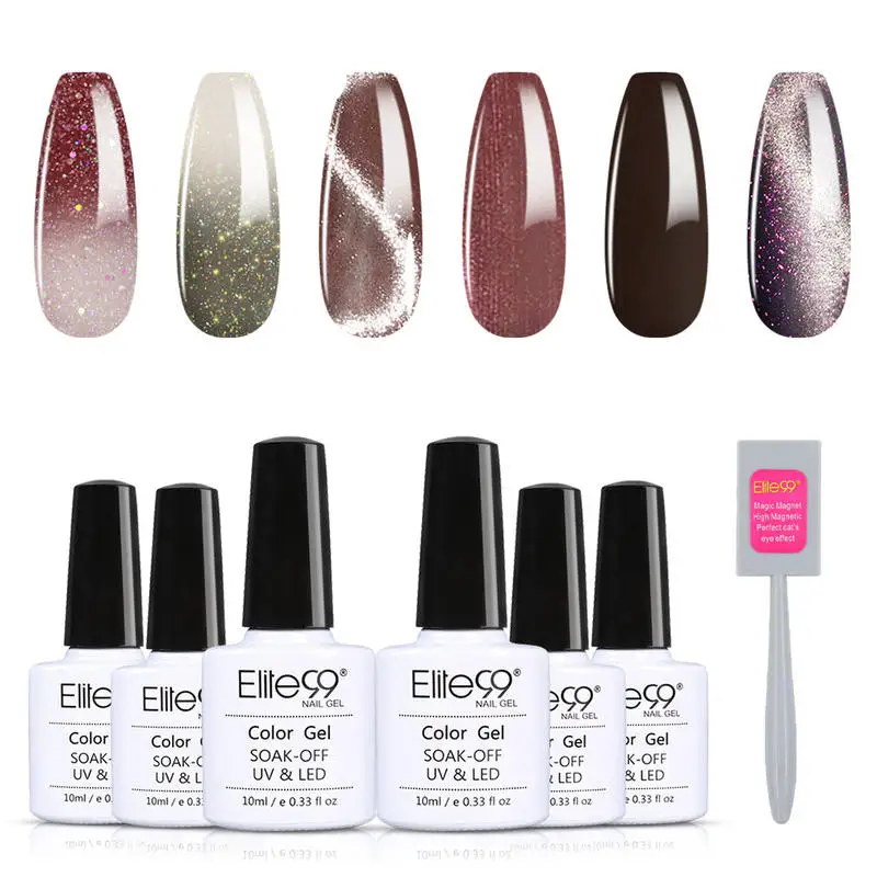 Elite99 Luminous Gel Polish Set 6Pcs Thermal Changing Hybrid Nail Glitter Varnish Magnet Cat Eye For Manicure Kit | Красота и