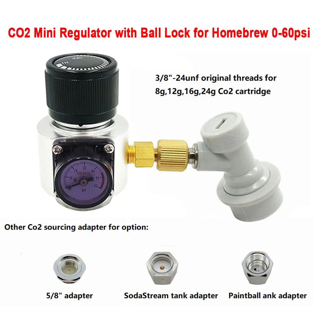Mini Co2 regulator Charger with Ball Lock to Sodastream,Paintball Tank,Disposable Cartridge for Homebrew Beer Cornelius 0~60psi
Mini Co2 regulator Charger with Ball Lock to Sodastream,Paintball Tank,Disposable Cartridge for Homebrew Beer Cornelius 0~60psi