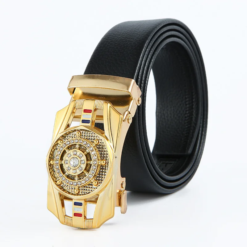 Cinturón de cuero con hebilla automática para hombre, cinturón de negocios de alta calidad, hebilla de cintura dorada, decoración de diamantes de imitación, cinturón de lujo 41 He7f3cb7cb9d34e839672b53b98202277O