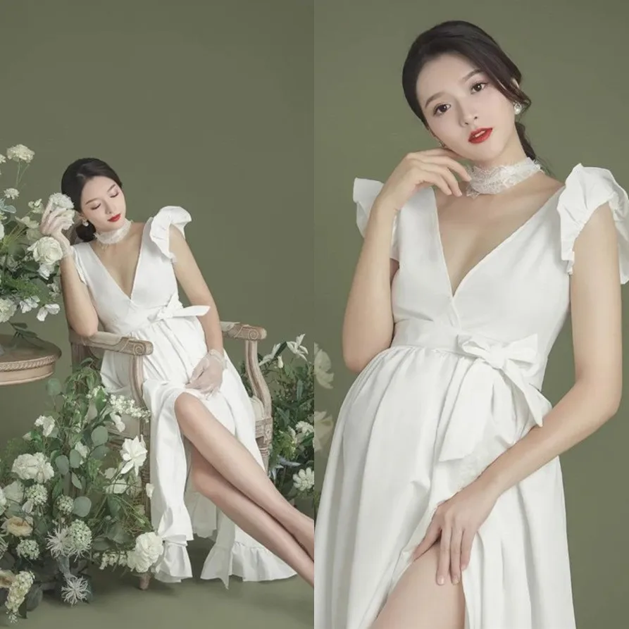Women Pregnancy Photography Props Gown For Photo Shoot White Elegant Ruffle Sleeve V-neck Maternity Dress For Baby Shower 2024
Women Pregnancy Photography Props Gown For Photo Shoot White Elegant Ruffle Sleeve V-neck Maternity Dress For Baby Shower 2024