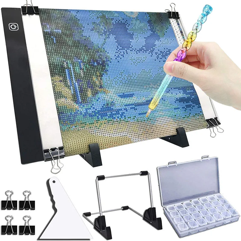 A4 LED Light Pad for Diamond Painting, USB Powered Light Board Kit, Adjustable Brightness with Detachable Stand and Clips
A4 LED Light Pad for Diamond Painting, USB Powered Light Board Kit, Adjustable Brightness with Detachable Stand and Clips