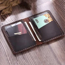 

Vintage Handmade Wallets Crazy Horse Leather Wallet Men Small Coin Purse High Quality Card Holder Mini Money Bag Male Portfolio