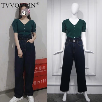 TVVOVVIN 2020 New Sweater jeans+belt Women's Button V-neck Long Zipper Casual Streetwear Short Sleeve Korean Two-piece A108 
TVVOVVIN 2020 New Sweater jeans+belt Women's Button V-neck Long Zipper Casual Streetwear Short Sleeve Korean Two-piece A108