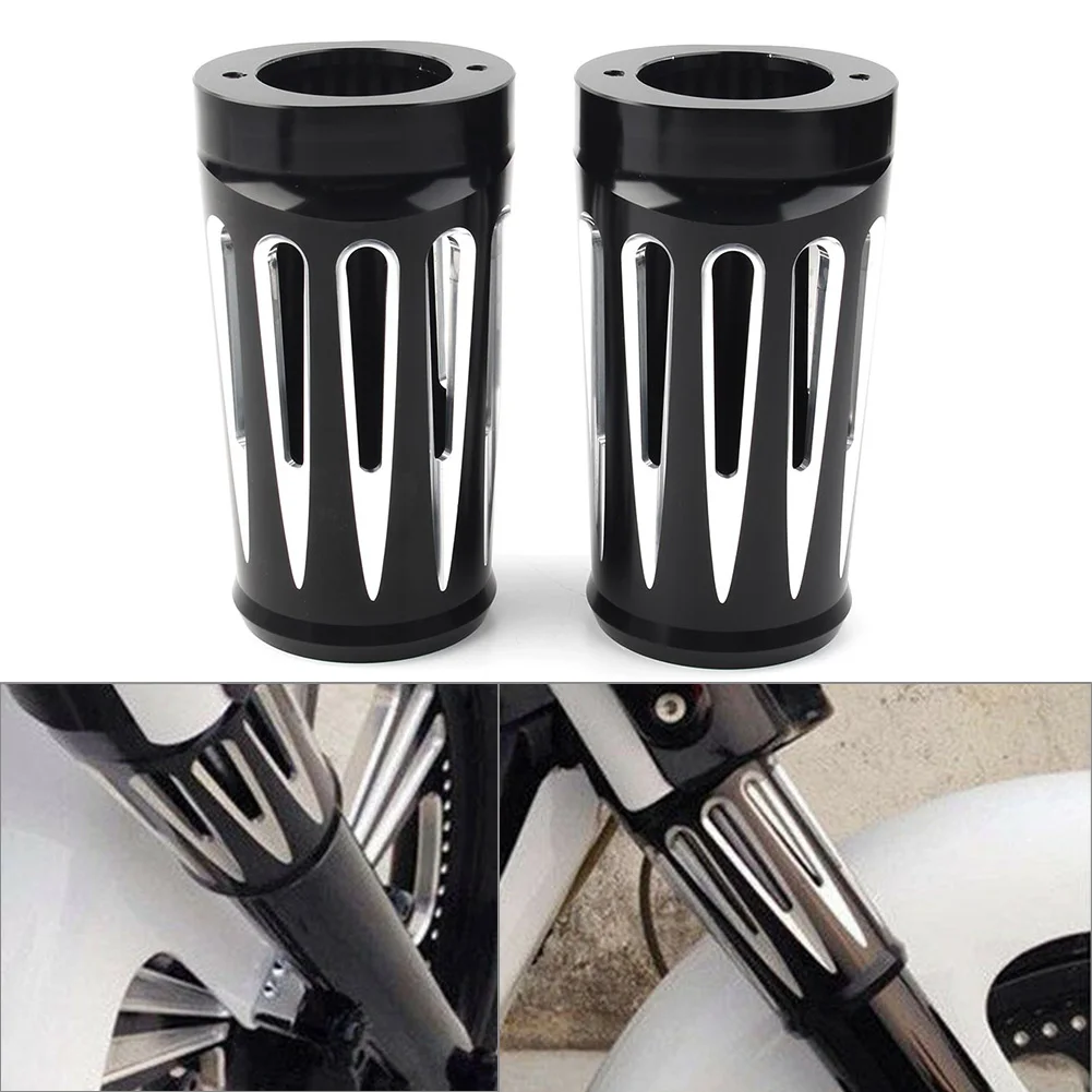 

2Pcs Black Motorcycle Fork Boot Slider Cover Cow Bell For Harley Davidson Touring FL 1986-2013