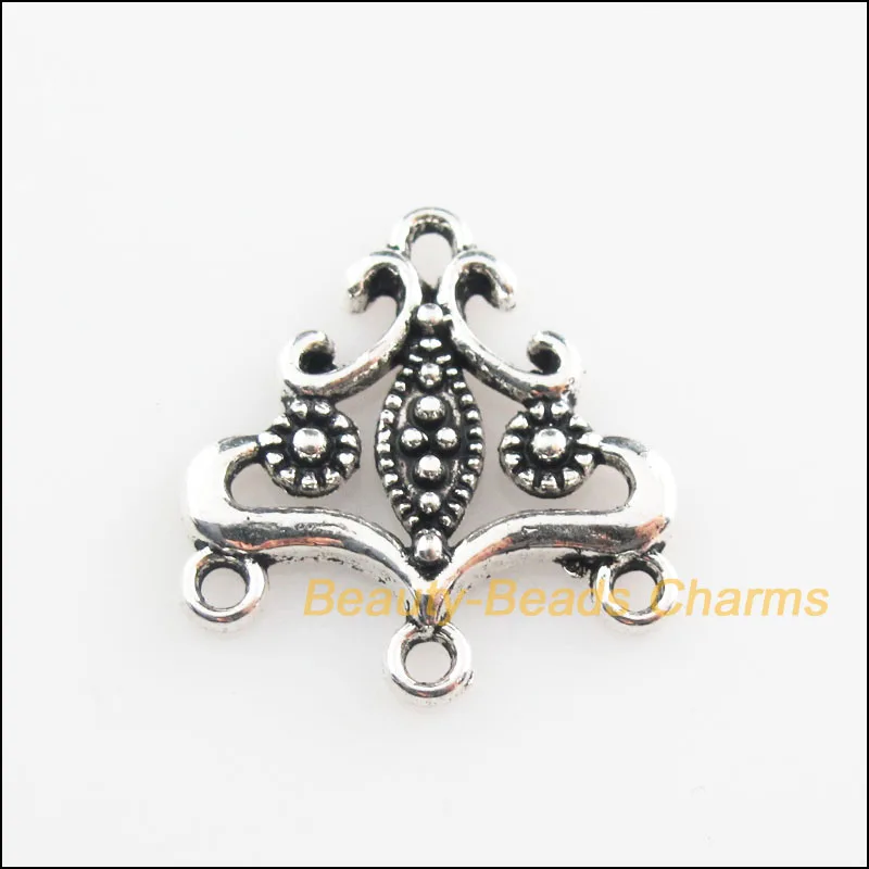 

20 New Connectors Triangle Flower Tibetan Silver Tone Charms 19.5x21mm