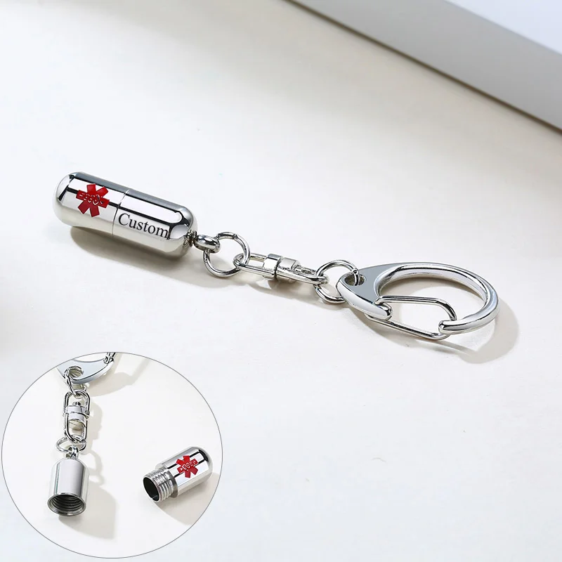 Carry Your Daily Medicine in This Capsule Medicine Pill Key Chains with Custom Engrave Medicine Names Stainless Steel Jewelry
Carry Your Daily Medicine in This Capsule Medicine Pill Key Chains with Custom Engrave Medicine Names Stainless Steel Jewelry