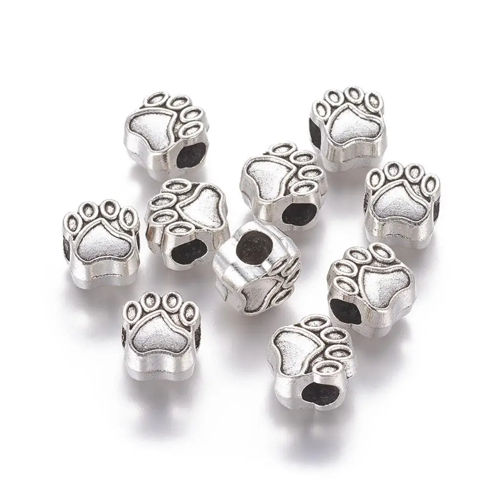 

20Pcs Dog Paw Prints Alloy Beads Pet Puppy Paw Large Hole Metal Beads Fit European Charms Necklace Bracelet Jewelry Findings