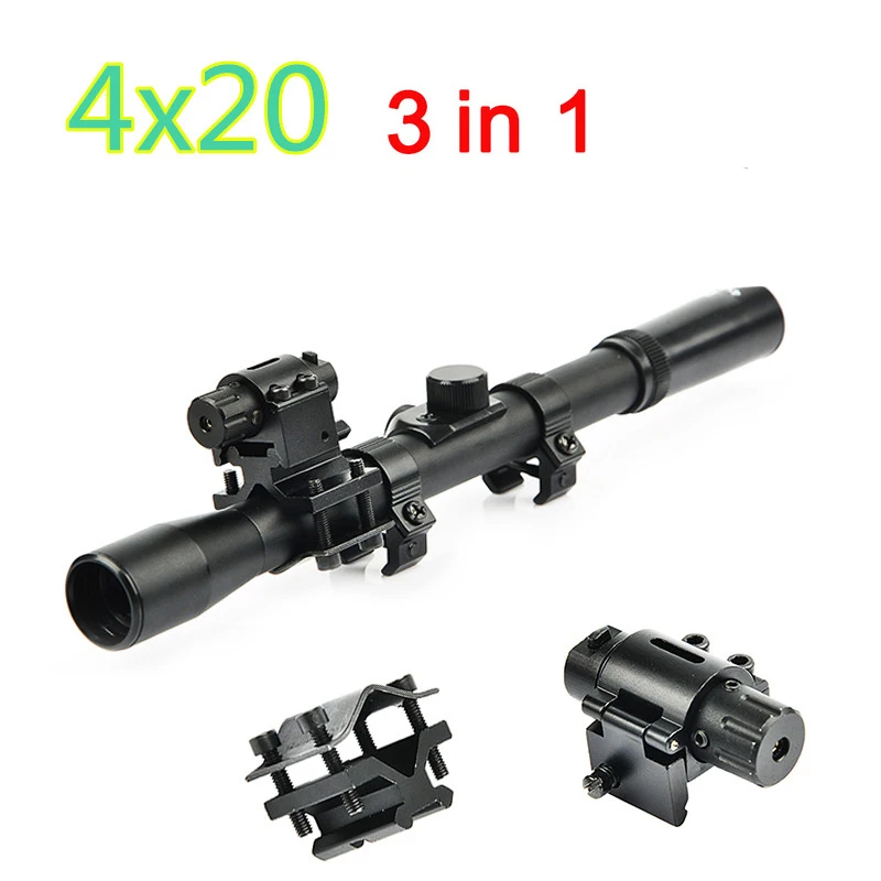 

4x20 Rifle Optics Scope Tactical Crossbow Riflescope with Red Dot Laser Sight and 11mm Rail Mounts for 22 Caliber Guns Hunting