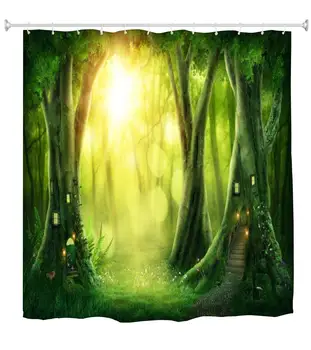 Fantasy Bath Decor Shower Curtain, Spring Nature Mystic Tree House Mystic Forest Mystical Scene Bathroom Set, Green Fabric
Fantasy Bath Decor Shower Curtain, Spring Nature Mystic Tree House Mystic Forest Mystical Scene Bathroom Set, Green Fabric