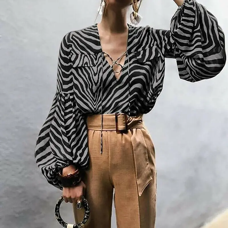 Zebra Print Women Blouse Polka Dot Striped Lantern Sleeve Shirt Office Lady Leopard V Neck Oversized Loose Blouse Female Top
Zebra Print Women Blouse Polka Dot Striped Lantern Sleeve Shirt Office Lady Leopard V Neck Oversized Loose Blouse Female Top