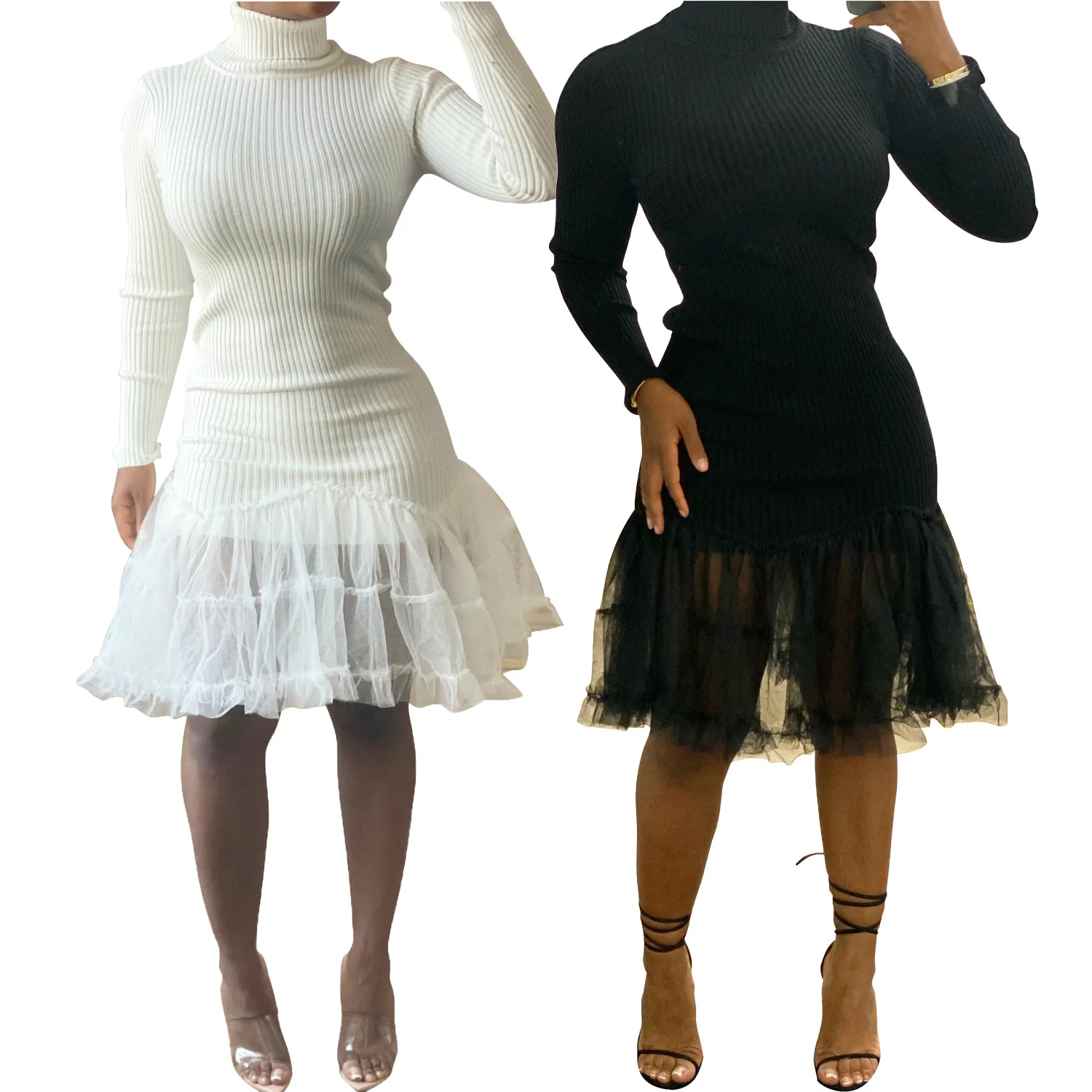 SKMY Women Clothing Knitted Dress Solid Long Sleeve Turtleneck Lace Patchwork A-Line Bodycon Sweater Dress Autumn And Winter
SKMY Women Clothing Knitted Dress Solid Long Sleeve Turtleneck Lace Patchwork A-Line Bodycon Sweater Dress Autumn And Winter