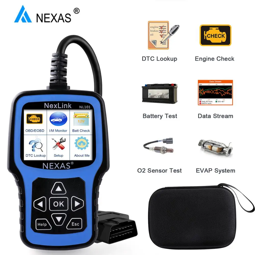 NEXAS NL101 OBD2 Scanner with Battery Test Code Reader Check Engine Light OBDII Function OBD 2 Car Diagnostic Tool Free Update
NEXAS NL101 OBD2 Scanner with Battery Test Code Reader Check Engine Light OBDII Function OBD 2 Car Diagnostic Tool Free Update