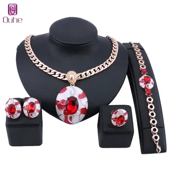 Handmade Dubai Gold Color Crystal Enameled Jewelry Sets Fashion Nigerian Wedding African Costume Necklace Earring 
Handmade Dubai Gold Color Crystal Enameled Jewelry Sets Fashion Nigerian Wedding African Costume Necklace Earring