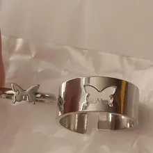 Anillos de mariposa Punk para mujer y hombre, conjunto de anillo para pareja de Color dorado y plateado, apertura de compromiso, joyería de boda, tendencia 2021
