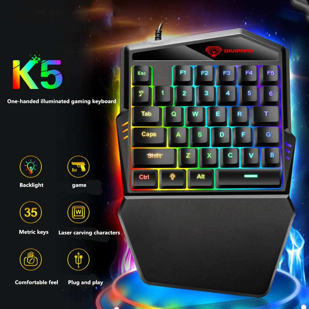 One-handed Ergonomic Universal Laptops Wired USB K5 Gaming LED Backlight Home 35 Keys Office Keyboard For LOL/pubg/CF
One-handed Ergonomic Universal Laptops Wired USB K5 Gaming LED Backlight Home 35 Keys Office Keyboard For LOL/pubg/CF