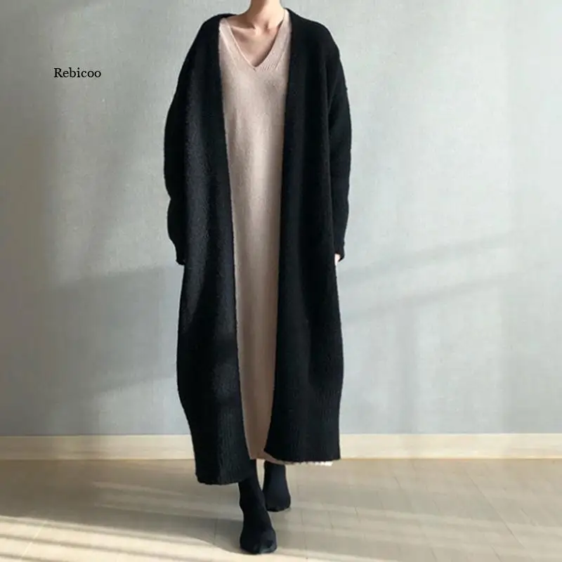 

Autumn Winter Women Sweater Cardigan Long Knitted Jacket Long Sleeve Woman Casual Open Stitch Loose Women Coat