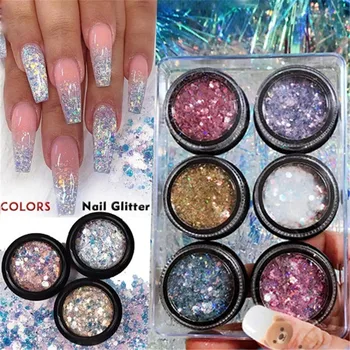 

6Box/Set Platinum Shiny Nail Glitter Powder Laser Sequins Sparkly Diamond Manicure Nail Art Chrome Pigment Nail Art Decoration