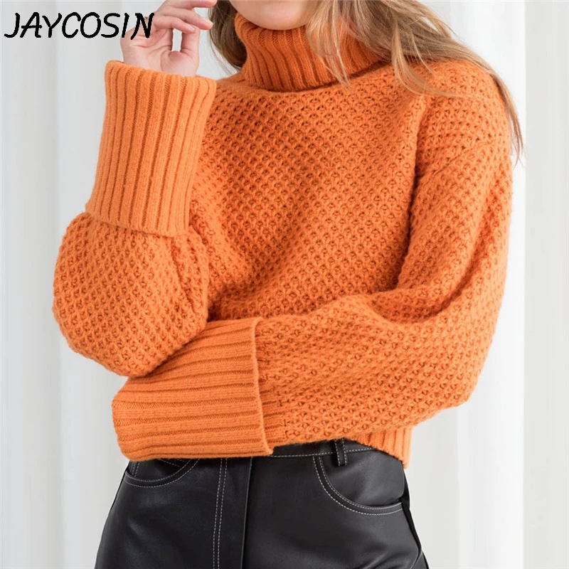 

JAYCOSIN Women Sweaters 2019 Autumn Winter Casual Loose Knitted Solid Orange Turtleneck Long Sleeve Sweater Pullovers Tops jy23