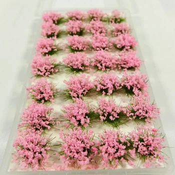 

28Pcs Simulation Flower Cluster Flowers Scene Model for 1:35/1:48/1:72/1:87 Scale Sand Table - Green Leaves + Pink Flowers