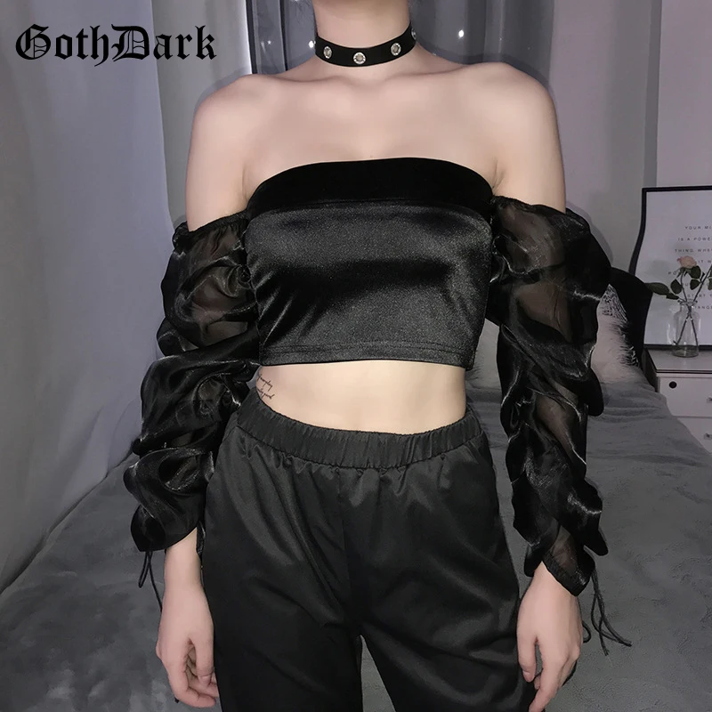 Goth Dark Black Backless Grunge Gothic Female T-shirt Harajuku Cropped Top Puff Sleeve Patchwork Fall 2019 Tshirt Mesh Bandage
Goth Dark Black Backless Grunge Gothic Female T-shirt Harajuku Cropped Top Puff Sleeve Patchwork Fall 2019 Tshirt Mesh Bandage