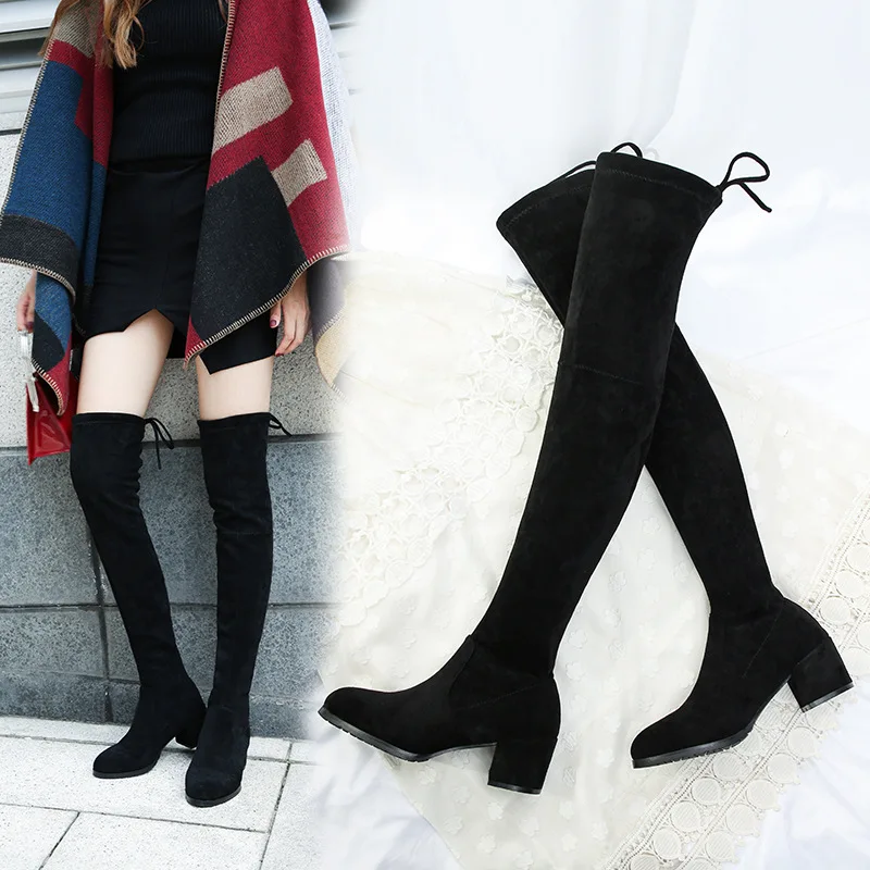 Classics Fashion Autumn Winter Over The Knee High Boots for Women Pointed Toe Hoof Heels Vintage Long Boots Flock Solid Shoes
Classics Fashion Autumn Winter Over The Knee High Boots for Women Pointed Toe Hoof Heels Vintage Long Boots Flock Solid Shoes