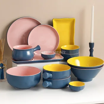 Ceramic tableware set Nordic style contrast color creative rice bowl plate dish ramen bowl breakfast set soup spoon simple
Ceramic tableware set Nordic style contrast color creative rice bowl plate dish ramen bowl breakfast set soup spoon simple